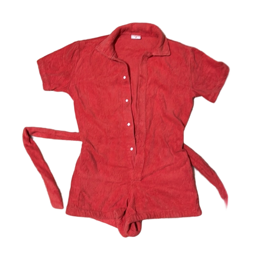 TERRY Towelling. II Pareo Dyed 100% Cotton Terry Playsuit in Rosso Red (S)